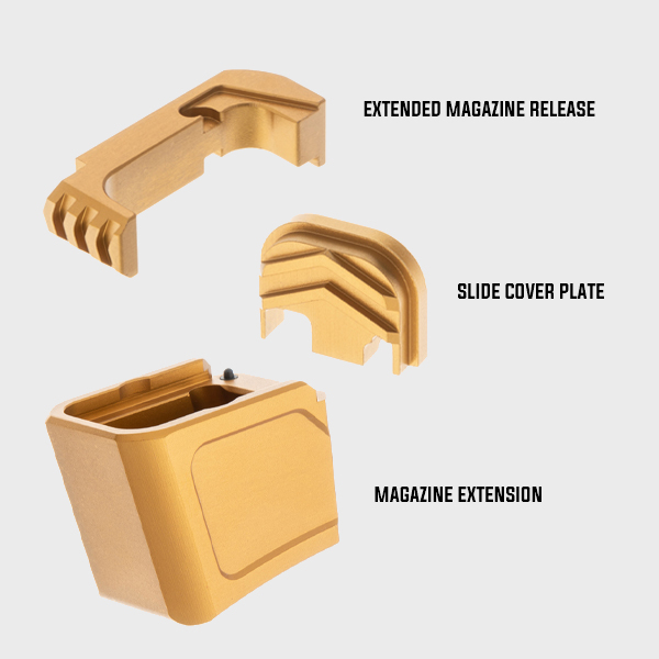 Glock 19/23 Premium Set | Mag Extension, Mag Release, Slide Plate